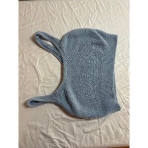 Fuzzy Crop Top Blue Tank Sleeveless V Neck Womens Size Small
